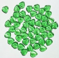 50 9mm Transparent Green Leaf Beads